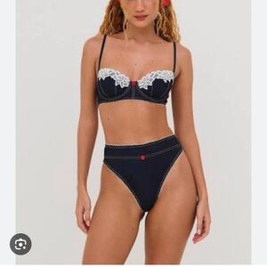 For Love And Lemons Iris Cheeky High Waist Navy Panties  $48